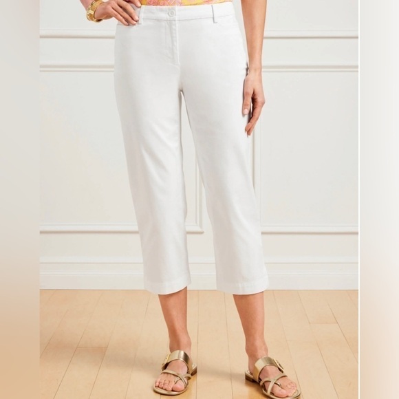 Talbots “the perfect skimmer” white cropped cotton pant button tab on cuff sz 10 - Picture 1 of 9